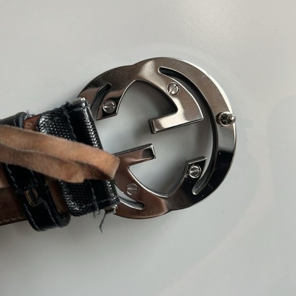 Gucci Black Imprime Leather Interlocking GG Logo Belt main image 7